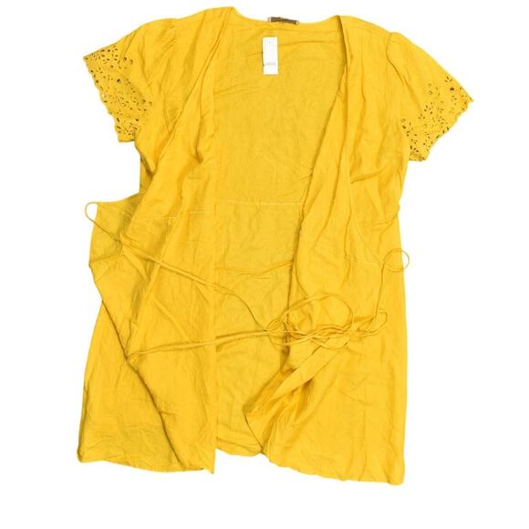 NEW LOFT Yellow Linen Cardigan 20W Plus NWT Long Laced - Picture 2 of 8